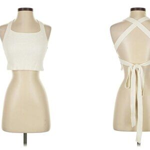 Aritzia Wilfred Ribbed Knit Square Neck Cropped Tank Top Cream XS